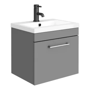 Arezzo 500 Matt Grey Wall Hung 1 Drawer Vanity Unit with Chrome Handle
