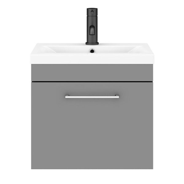 Arezzo 500 Matt Grey Wall Hung 1 Drawer Vanity Unit with Chrome Handle - Image 7