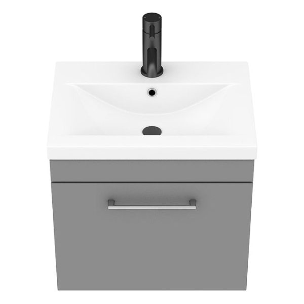 Arezzo 500 Matt Grey Wall Hung 1 Drawer Vanity Unit with Chrome Handle - Image 2