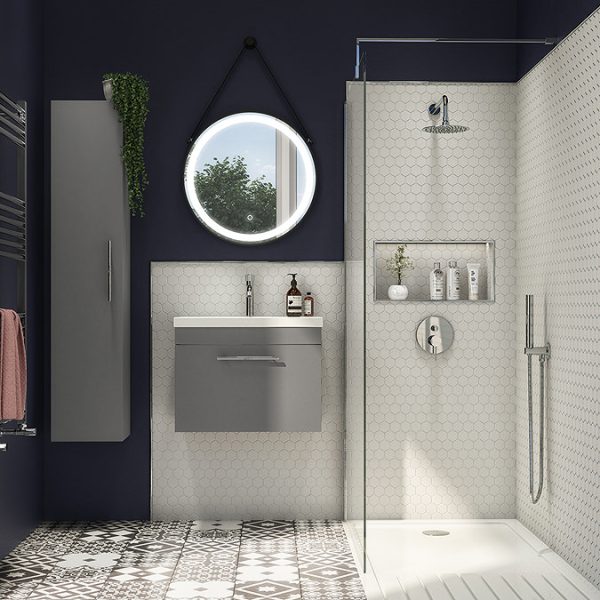 Arezzo Industrial Style 500 Matt Grey Wall Hung Vanity Unit with Chrome Handle - Image 2