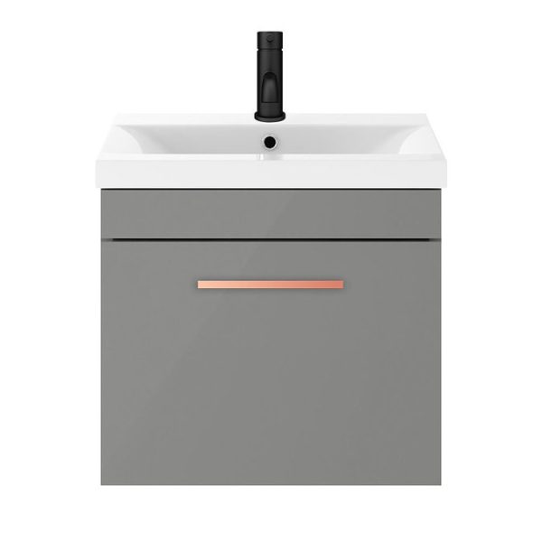 Arezzo 500 Matt Grey Wall Hung 1 Drawer Vanity Unit with Rose Gold Handle - Image 5