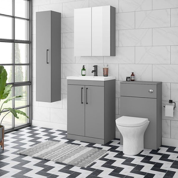 Arezzo 600 Matt Grey 2 Door Mirror Cabinet - Image 2