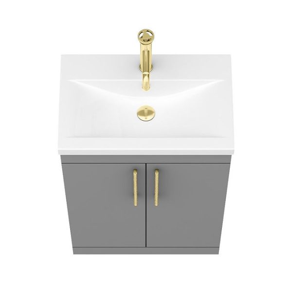 Arezzo Floor Standing Vanity Unit   Matt Grey   600mm with Industrial Style Brushed Brass Handles - Image 6