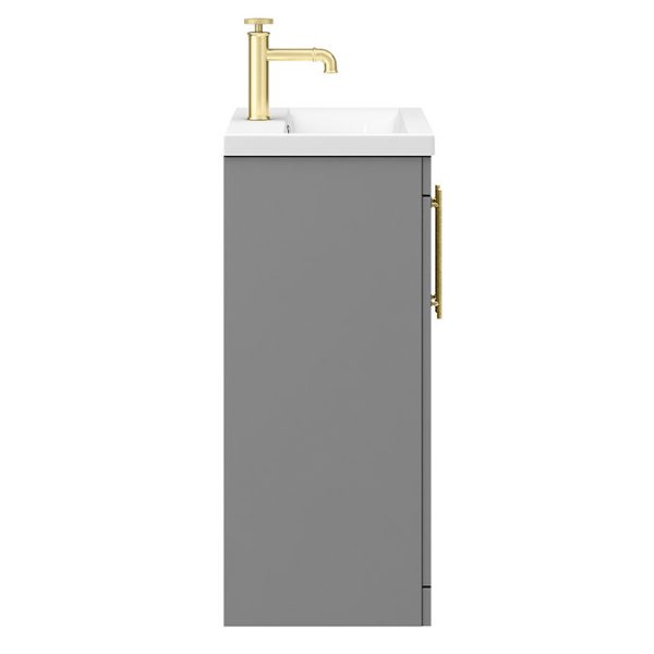 Arezzo Floor Standing Vanity Unit   Matt Grey   600mm with Industrial Style Brushed Brass Handles - Image 2