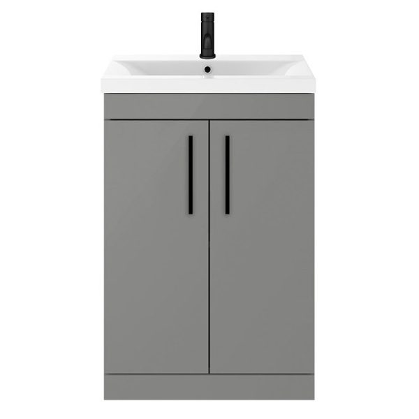 Arezzo 600 Matt Grey Floor Standing Vanity Unit with Matt Black Handles - Image 5