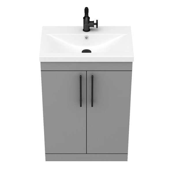 Arezzo Floor Standing Vanity Unit   Matt Grey   600mm with Industrial Style Black Handles - Image 6