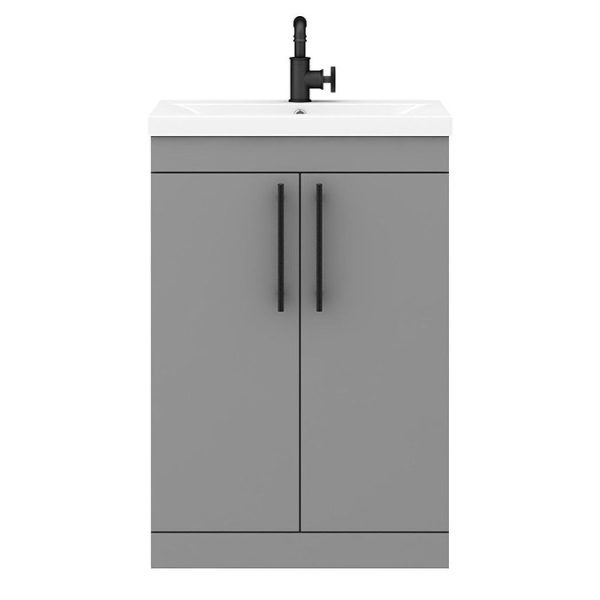 Arezzo Floor Standing Vanity Unit   Matt Grey   600mm with Industrial Style Black Handles - Image 2