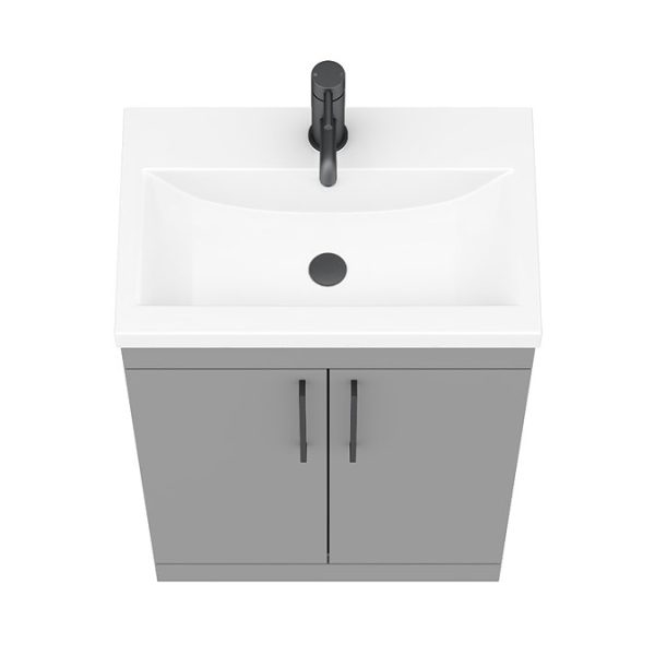 Arezzo 600 Matt Grey Floor Standing Vanity Unit with Matt Black Handles - Image 2