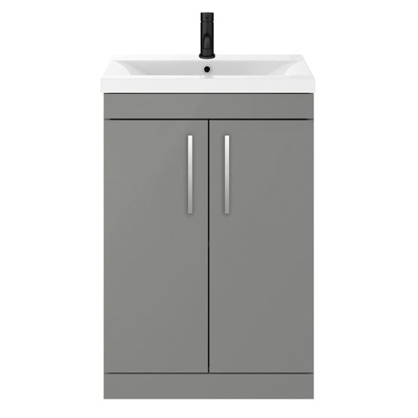 Arezzo 600 Matt Grey Floor Standing Vanity Unit with Chrome Handles - Image 5
