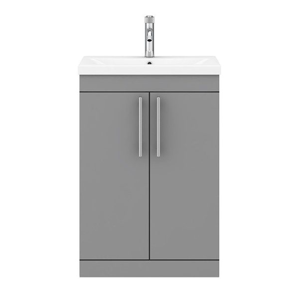 Arezzo Floor Standing Vanity Unit   Matt Grey   600mm with Industrial Style Chrome Handles - Image 6