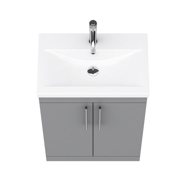 Arezzo Floor Standing Vanity Unit   Matt Grey   600mm with Industrial Style Chrome Handles - Image 7