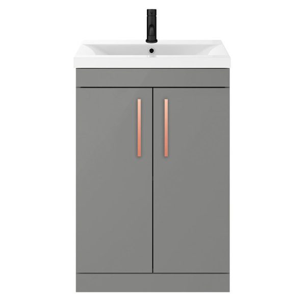 Arezzo 600 Matt Grey Floor Standing Vanity Unit with Rose Gold Handles - Image 4