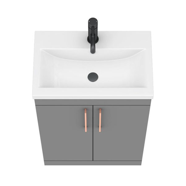 Arezzo 600 Matt Grey Floor Standing Vanity Unit with Rose Gold Handles - Image 2