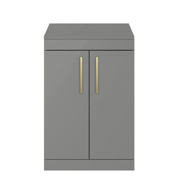 Arezzo Floor Standing Countertop Vanity Unit   Matt Grey   600mm with Brushed Brass Handles - Image 3
