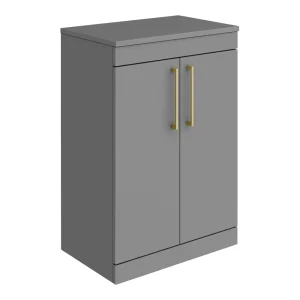 Arezzo Floor Standing Countertop Vanity Unit   Matt Grey   600mm with Brushed Brass Handles