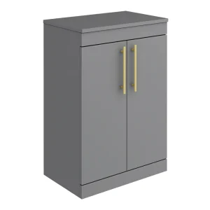 Arezzo Floor Standing Countertop Vanity Unit   Matt Grey   600mm with Industrial Style Brushed Brass Handles