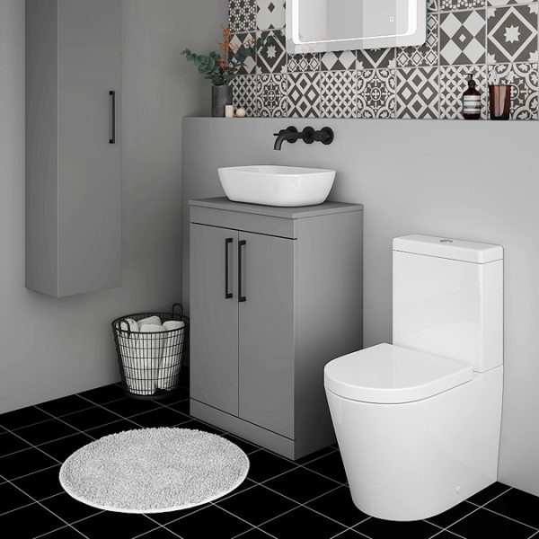 Arezzo Floor Standing Countertop Vanity Unit   Matt Grey   600mm with Matt Black Handles - Image 5