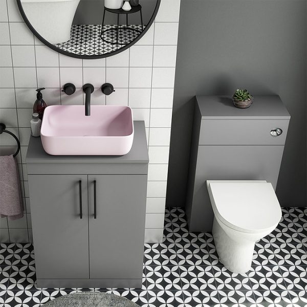 Arezzo Floor Standing Countertop Vanity Unit   Matt Grey   600mm with Matt Black Handles - Image 6
