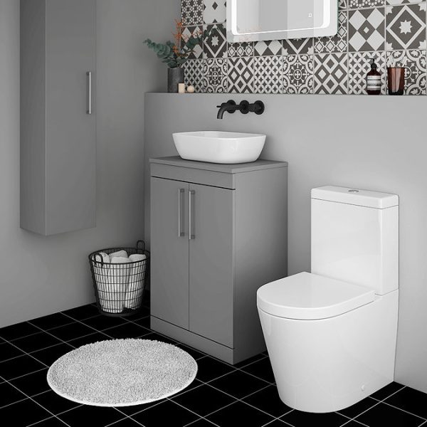 Arezzo Floor Standing Countertop Vanity Unit   Matt Grey   600mm with Chrome Handles - Image 2