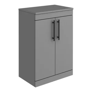 Arezzo Floor Standing Countertop Vanity Unit   Matt Grey   600mm with Industrial Style Matt Black Handles