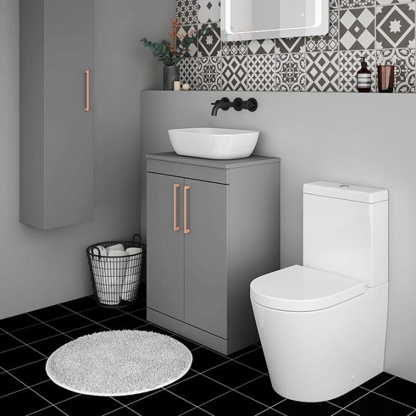 Arezzo Floor Standing Countertop Vanity Unit   Matt Grey   600mm with Rose Gold Handles - Image 2