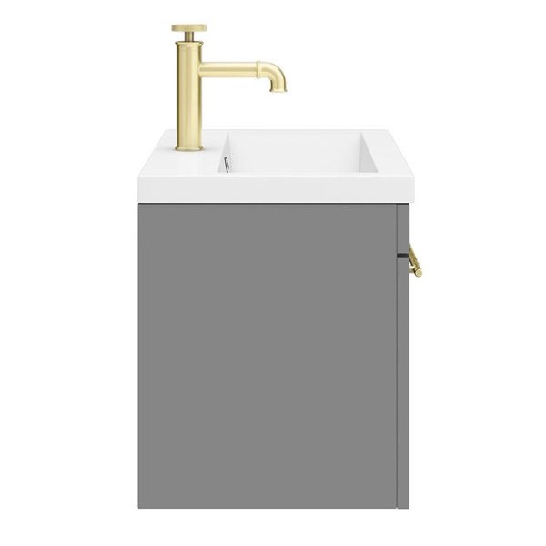 Arezzo Wall Hung Vanity Unit   Matt Grey   600mm with Industrial Style Brushed Brass Handle - Image 2