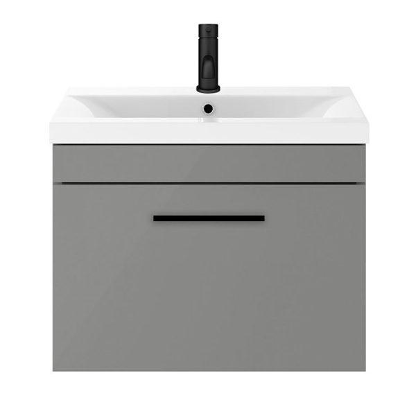 Arezzo 600 Matt Grey Wall Hung 1 Drawer Vanity Unit with Matt Black Handle - Image 6