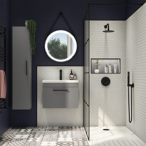 Arezzo Wall Hung Vanity Unit   Matt Grey   600mm with Industrial Style Black Handle - Image 5