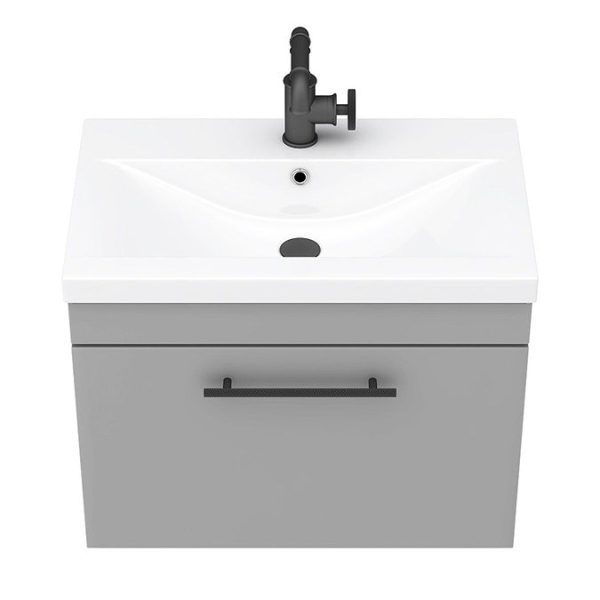Arezzo Wall Hung Vanity Unit   Matt Grey   600mm with Industrial Style Black Handle - Image 6
