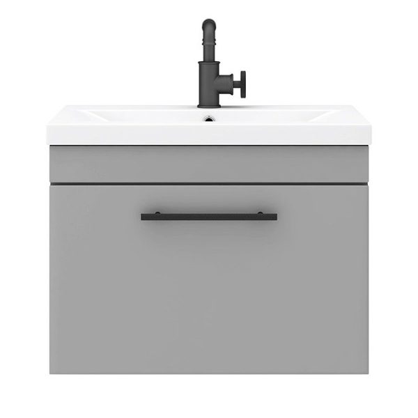 Arezzo Wall Hung Vanity Unit   Matt Grey   600mm with Industrial Style Black Handle - Image 2