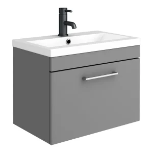 Arezzo 600 Matt Grey Wall Hung 1 Drawer Vanity Unit with Chrome Handle