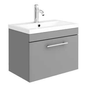 Arezzo Wall Hung Vanity Unit   Matt Grey   600mm with Industrial Style Chrome Handle