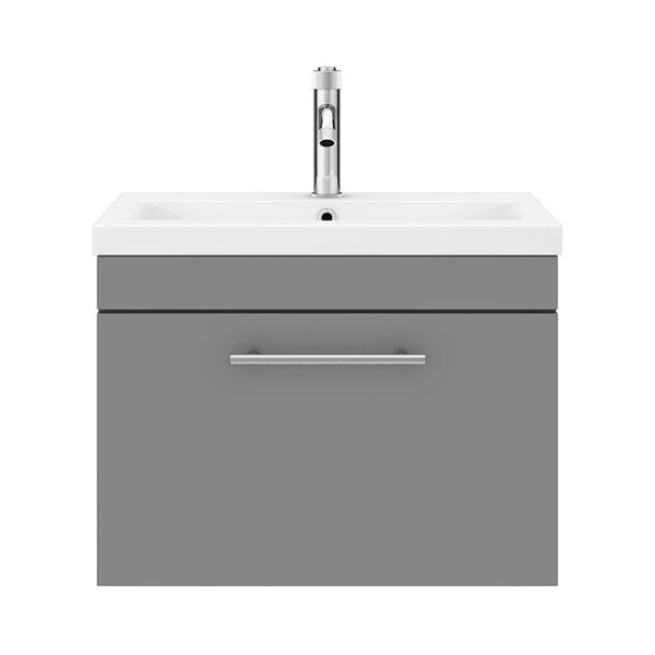 Arezzo Wall Hung Vanity Unit   Matt Grey   600mm with Industrial Style Chrome Handle - Image 6