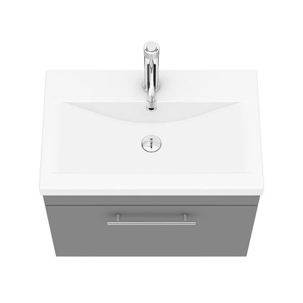 Arezzo Wall Hung Vanity Unit   Matt Grey   600mm with Industrial Style Chrome Handle - Image 7
