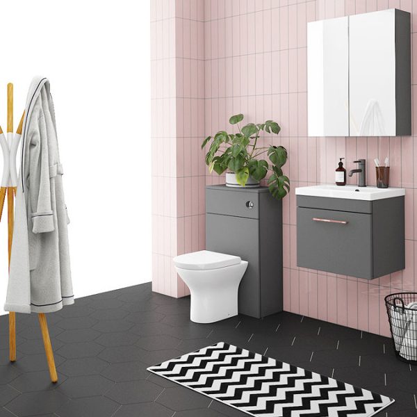 Arezzo 600 Matt Grey Wall Hung 1 Drawer Vanity Unit with Rose Gold Handle - Image 2