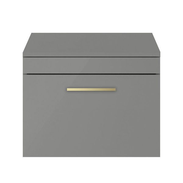 Arezzo Wall Hung Countertop Vanity Unit   Matt Grey   600mm with Brushed Brass Handle - Image 4