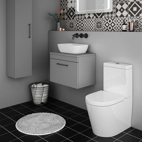 Arezzo Wall Hung Countertop Vanity Unit   Matt Grey   600mm with Matt Black Handle - Image 5