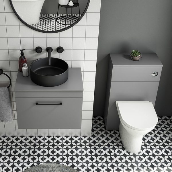 Arezzo Wall Hung Countertop Vanity Unit   Matt Grey   600mm with Matt Black Handle - Image 6