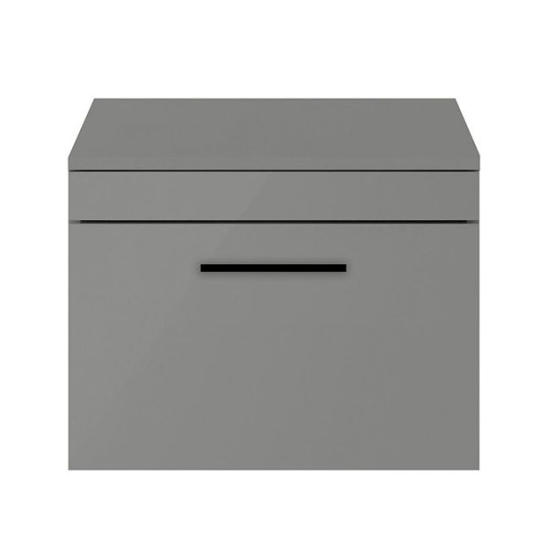 Arezzo Wall Hung Countertop Vanity Unit   Matt Grey   600mm with Matt Black Handle - Image 4