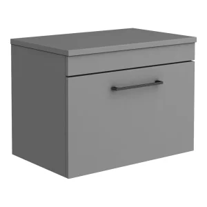 Arezzo Wall Hung Countertop Vanity Unit   Matt Grey   600mm with Matt Black Handle