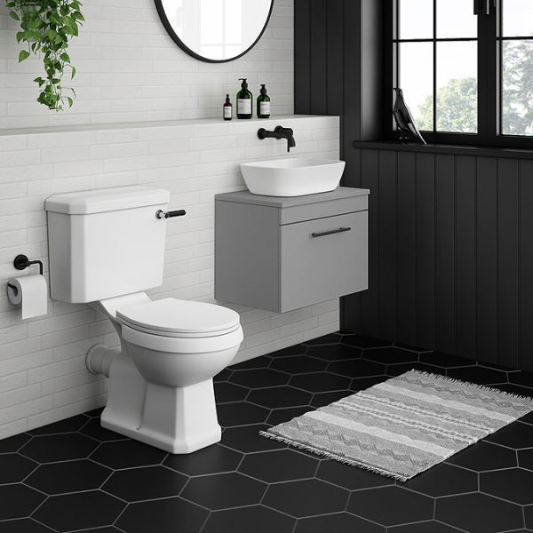 Arezzo Wall Hung Countertop Vanity Unit   Matt Grey   600mm with Industrial Style Black Handle - Image 2