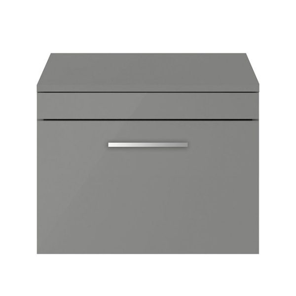 Arezzo Wall Hung Countertop Vanity Unit   Matt Grey   600mm with Chrome Handle - Image 4