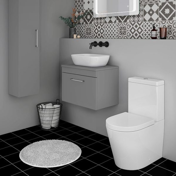 Arezzo Wall Hung Countertop Vanity Unit   Matt Grey   600mm with Chrome Handle - Image 2