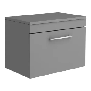 Arezzo Wall Hung Countertop Vanity Unit   Matt Grey   600mm with Chrome Handle