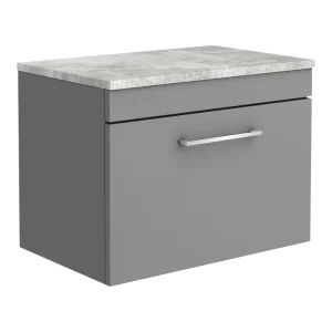 Arezzo Wall Hung Countertop Vanity Unit   Matt Grey   600mm with Bellato Grey Worktop & Chrome Handle
