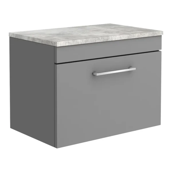 Arezzo Wall Hung Countertop Vanity Unit   Matt Grey   600mm with Bellato Grey Worktop & Chrome Handle