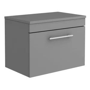 Arezzo Wall Hung Countertop Vanity Unit   Matt Grey   600mm with Industrial Style Chrome Handle