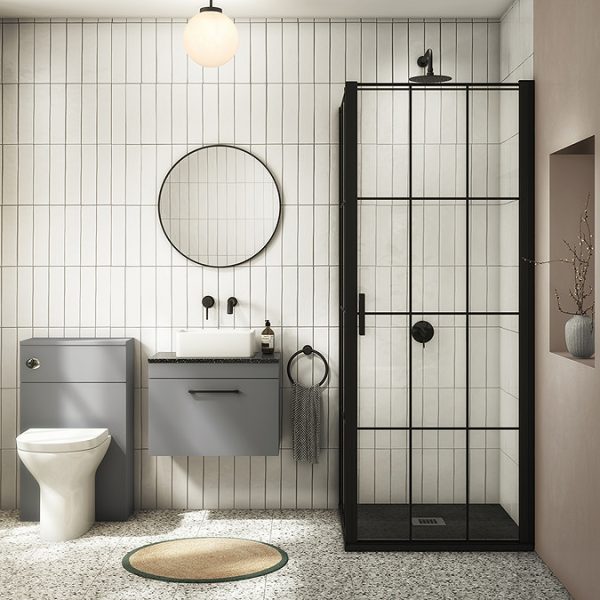 Arezzo Wall Hung Countertop Vanity Unit   Matt Grey   600mm with Black Worktop & Matt Black Handle - Image 6