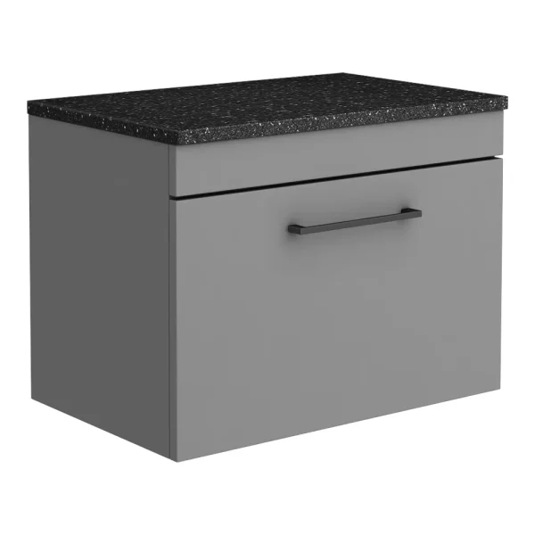 Arezzo Wall Hung Countertop Vanity Unit   Matt Grey   600mm with Black Worktop & Matt Black Handle