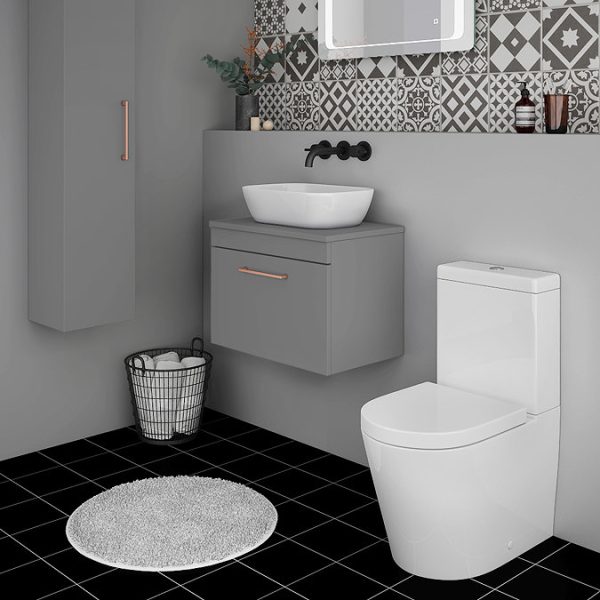 Arezzo Wall Hung Countertop Vanity Unit   Matt Grey   600mm with Rose Gold Handle - Image 2